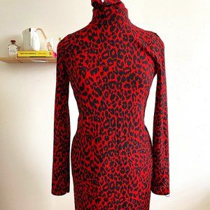 Zara Red Cheetah Print Midi Bodycon Dress